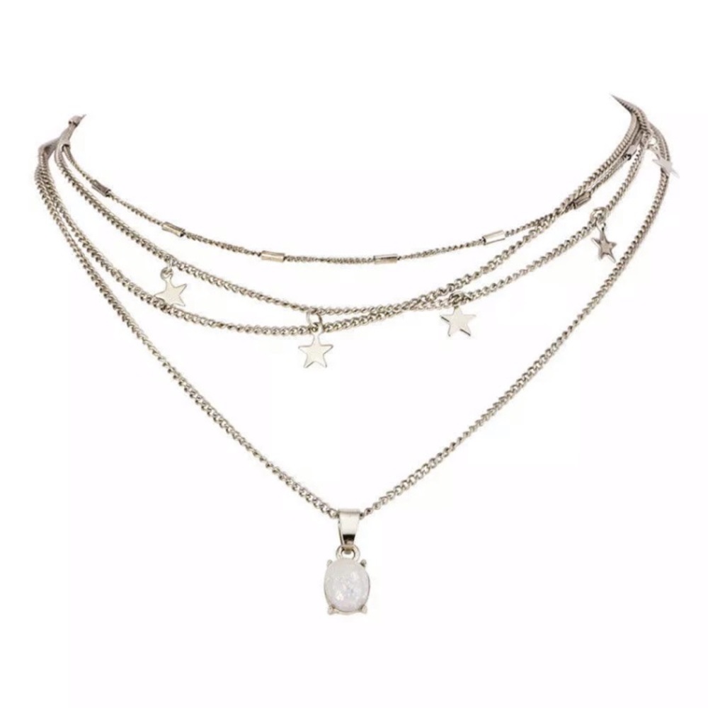 New ♡ Opal Multilayered Silver Necklace